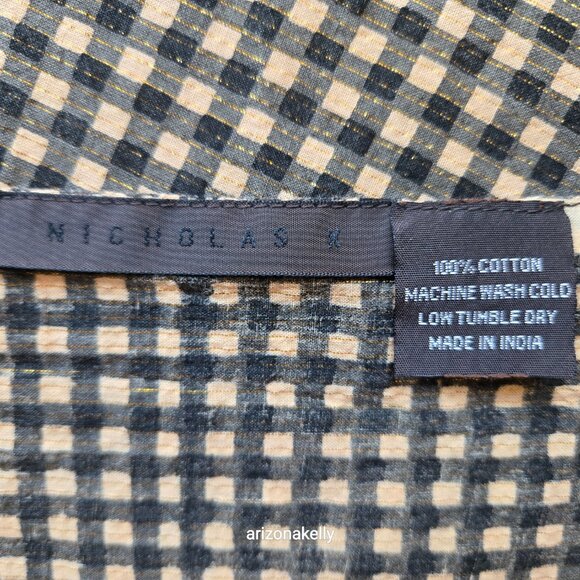 Nicholas K HUGE Distressed Cotton Scarf Black & Tan With Gold Thread - Picture 12 of 16